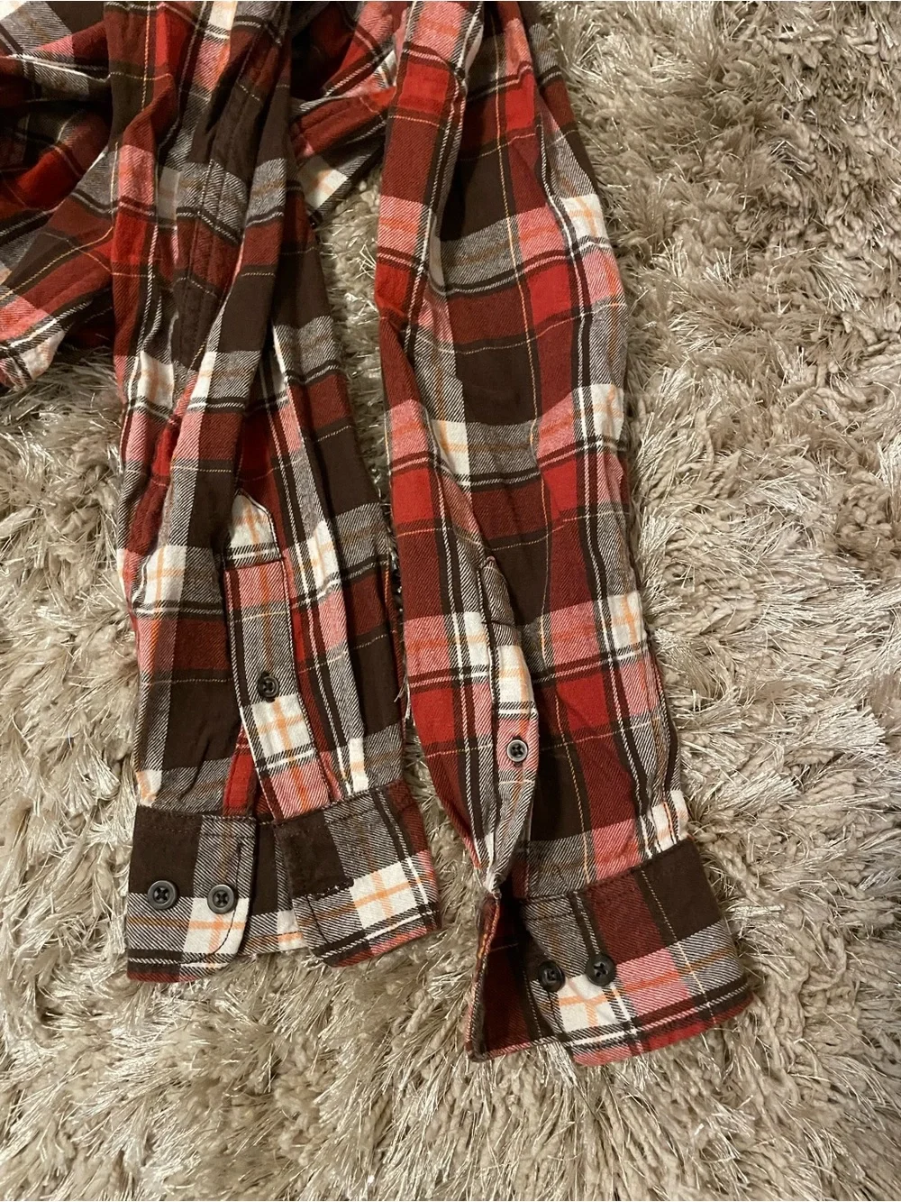 Faded Glory Red Orange and Brown Plaid Button-Down Shirt - Picture 5 of 5